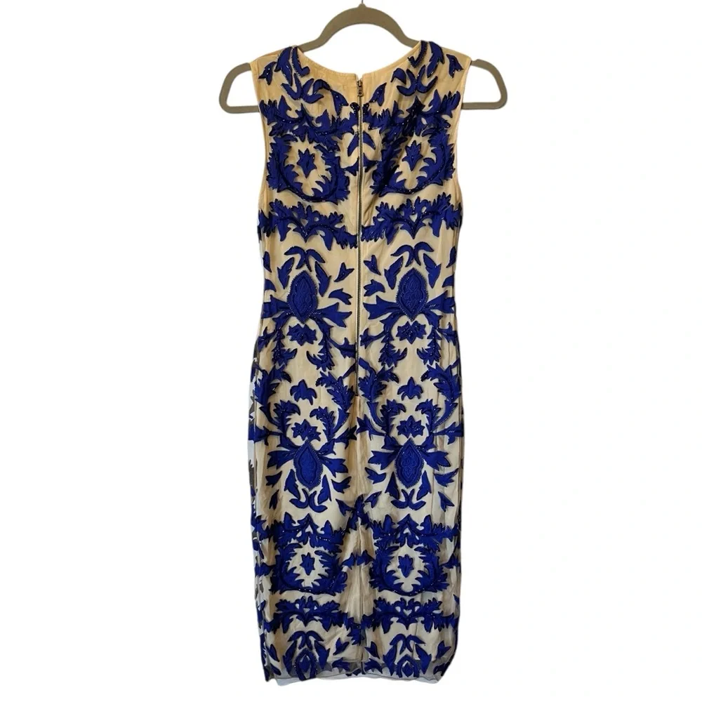 Alice & Olivia Tamika beaded Cocktail dress 2 Blue Sleeveless Knee length - Picture 2 of 10